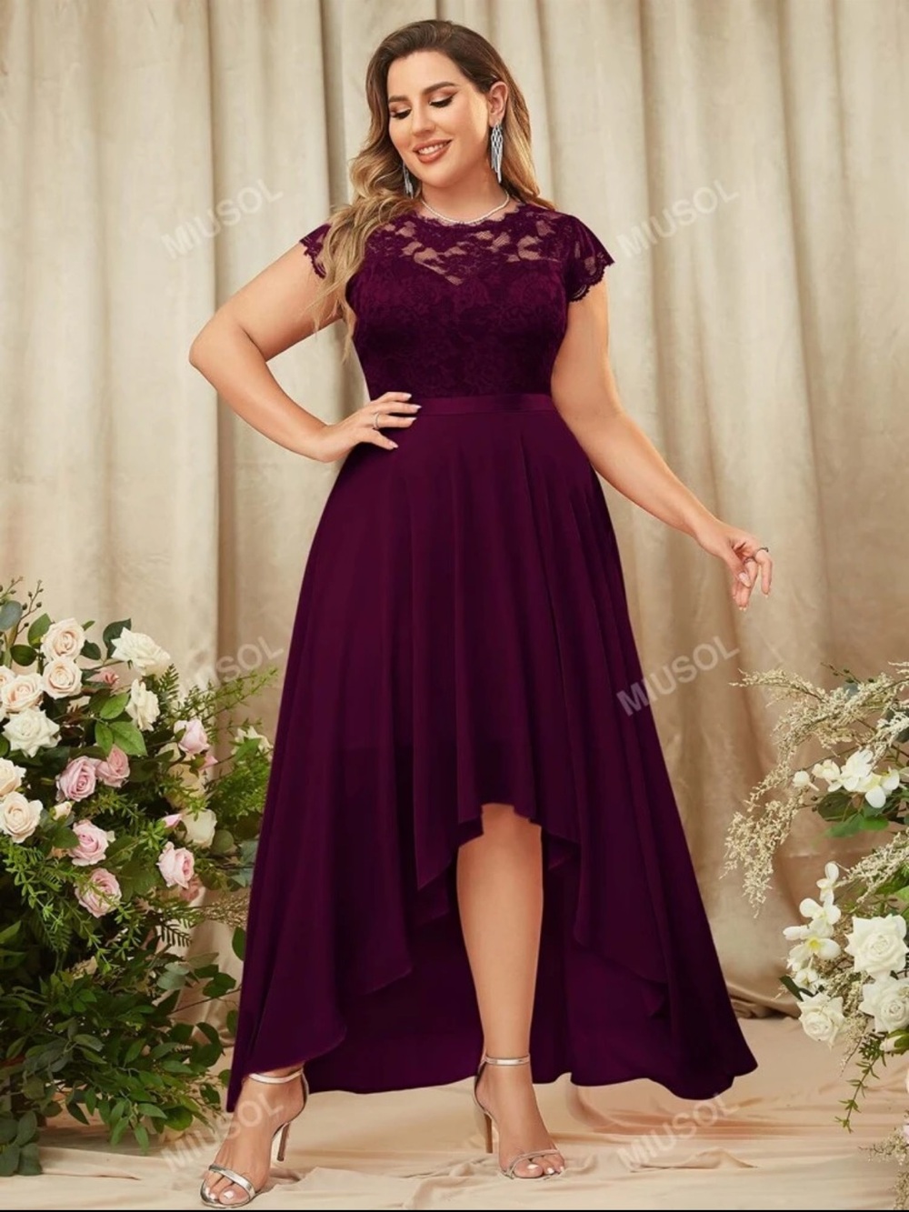 Bridesmaid Dress high low Miusol 3XL PURPLE